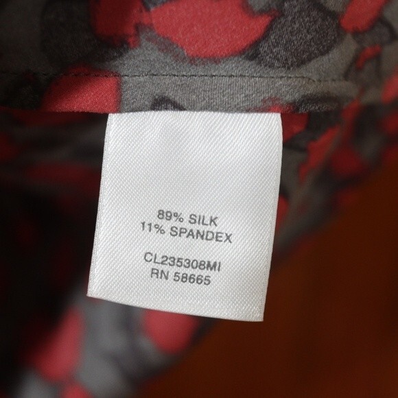 Classiques Entier Coral Print Animal  Print Button Up Ruffle Blouse LG Silk - Picture 12 of 12